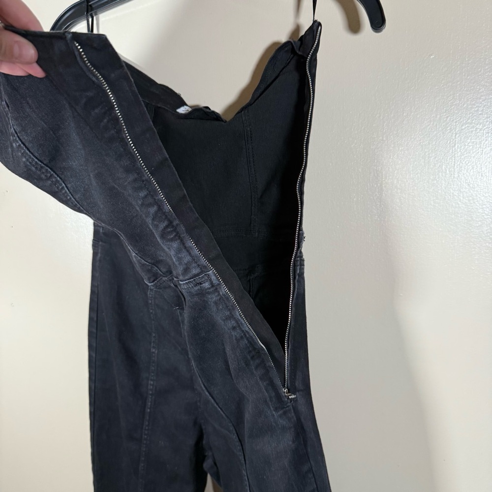 Zara Black Denim TRF Strapless Corset Jumpsuit Medium - Picture 7 of 9